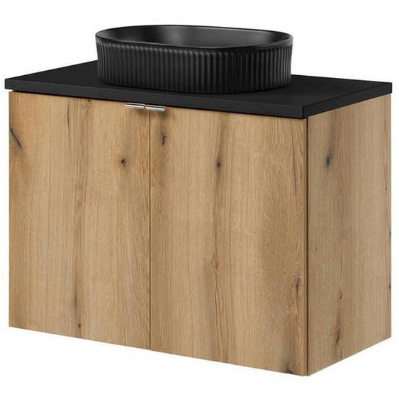 Meuble sous-lavabo Newport et vasque 80 x 71 x 40 cm aspect chêne noir