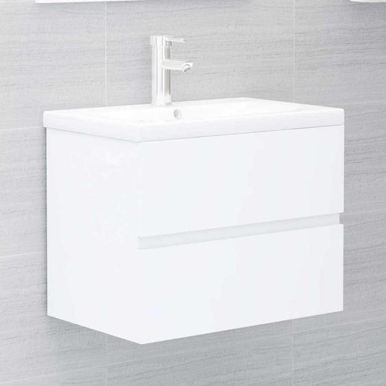 Meuble sous-lavabo, salle de bain, blanc, 60x38,5x45 cm, en panneaux de particules