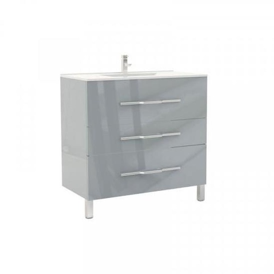 Meuble sous vasque 3 tiroirs 90 cm Gris clair - LANA - Bois - Salle de bain