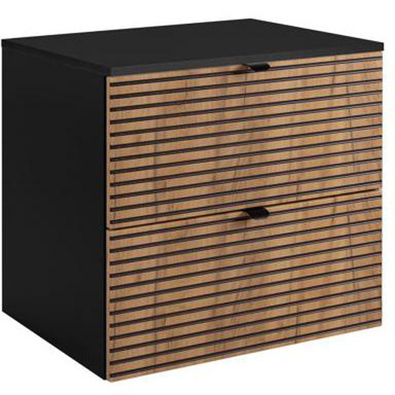 Meuble sous vasque à suspendre avec le plan AURA LOFT 60 cm noir et chêne