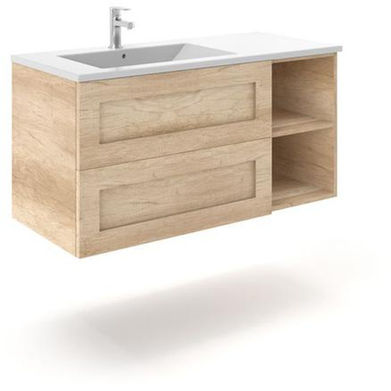 Meuble sous vasque - AJA BAÑO - Lineal-U - 100 cm - Chêne noyer - Tiroirs et étagères