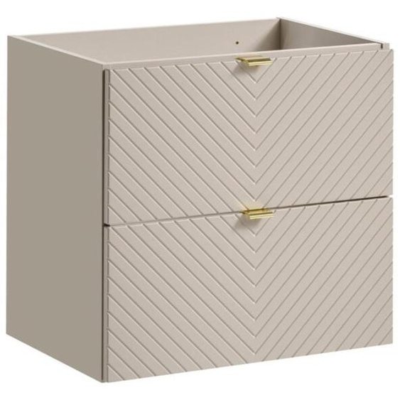 Meuble sous vasque AOKI – 2 tiroirs – Finition beige cachemire à motifs chevron – L60 × P39 × H57 cm – À suspendre
