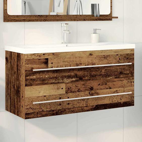 Meuble sous-vasque avec lavabo avec tiroir 2 pcs Bois ancien