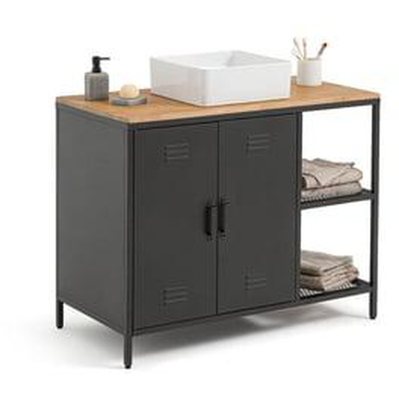 Meuble sous vasque, chêne et acier, Hiba