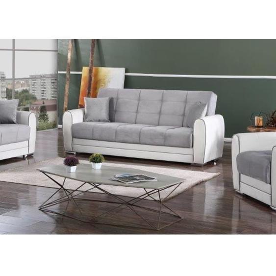 Meuble sous-vasque - Dgirou - Dmora - Canapé conteneur 3 places en similcuir et tissu, 220x84h91 cm, - Blanc et Gris