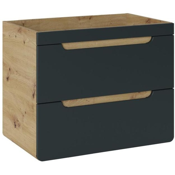 Meuble sous vasque ERBANO – 70 cm – 2 tiroirs – Chêne clair et gris anthracite – Design suspendu