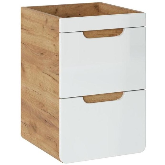Meuble sous vasque ERBANO – Chêne clair et blanc brillant – 40x59 cm – 2 tiroirs – À suspendre