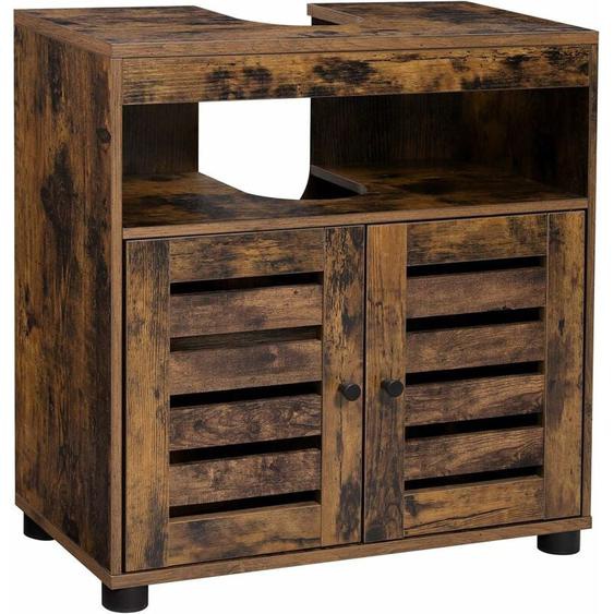 Meuble sous vasque, Meuble de Salle de Bain, Placard de Rangement, 60 x 30 x 63 cm, avec 2 Portes persiennes, Planche réglable, Brun Rustique