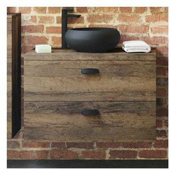 Meuble sous vasque salle de bain 90 cm Chêne Vielli + vasque - THOLEY - L 90 x l 46 x H 58