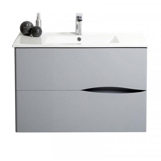 Meuble sous vasque suspendu 2 tiroirs 70 cm Gris - BIDO - Gris - Bois - L 71.5 x l 47 x H 56.5 cm - Meuble sous-vasque