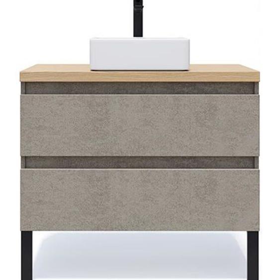 Meuble sous vasque suspendu HOMIFAB - HUDSON Béton 90 cm - Tiroir - Design contemporain