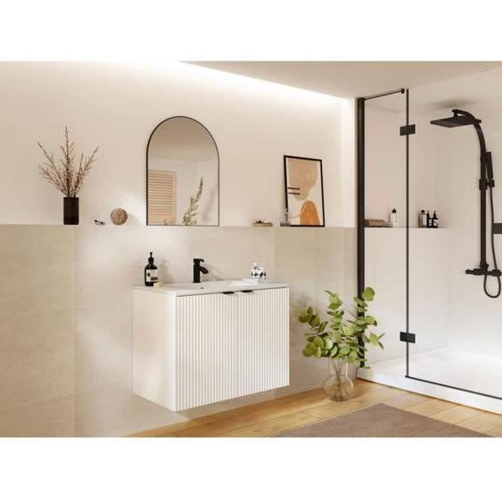 Meuble sous vasque suspendu strié - Blanc - 80 cm - PARMIZA