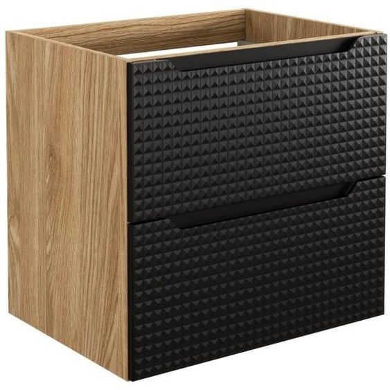 Meuble sous vasque VELNIA – 2 tiroirs – 60 cm – Coloris chêne clair et noir – À suspendre