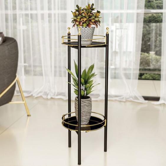 Meuble support pour plantes Oulainen à 2 niveaux métal 79 x 28 x 28 cm noir or