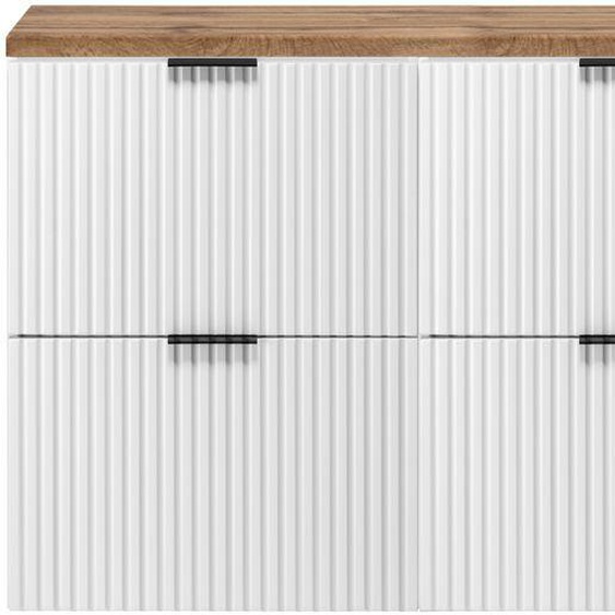 Meuble Sous Vasque à Suspendre Flow Blanc Avec Le Plan Chêne Wotan 120 Cm
