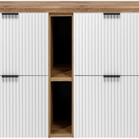 Meuble Sous Vasque Flow Blanc 140 Cm Avec Létagère - Extension Et Plan Chêne