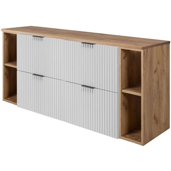 Meuble Sous Vasque Flow Blanc 160 Cm Avec 2 X Létagères - Extensions Et Plan Chêne