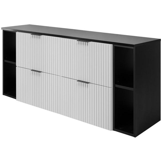 Meuble Sous Vasque Flow Blanc 160 Cm Avec 2 X Létagères - Extensions Et Plan Noir