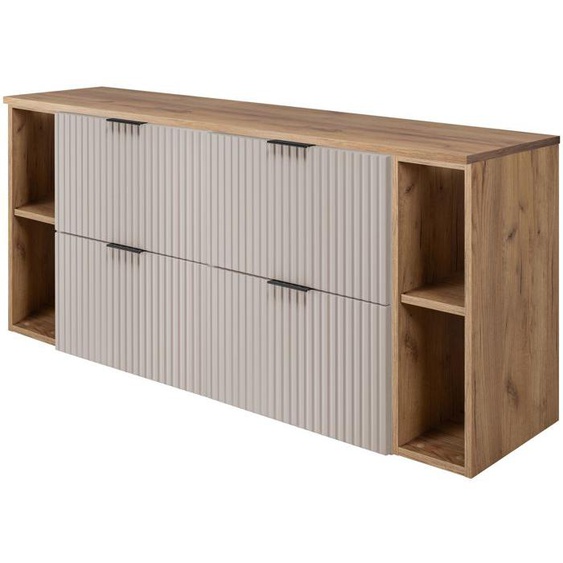 Meuble Sous Vasque Flow Cachemire 160 Cm Avec 2 X Létagères - Extensions Et Plan Chêne