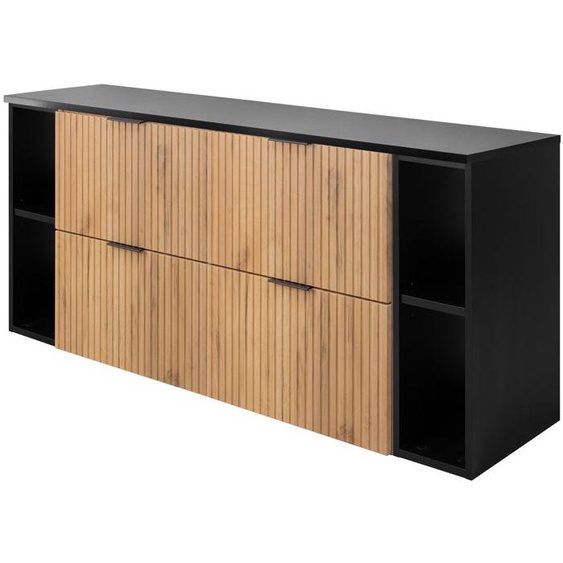 Meuble Sous Vasque Flow Chêne 160 Cm Avec 2 X Létagères - Extensions Et Plan Noir