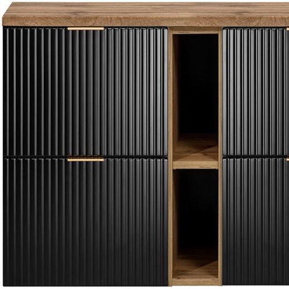 Meuble Sous Vasque Flow Noir 140 Cm Avec Létagère - Extension Et Plan Chêne