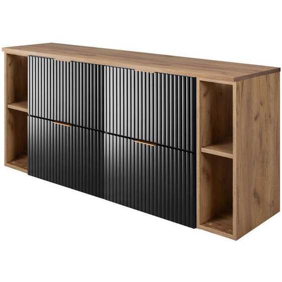 Meuble Sous Vasque Flow Noir 160 Cm Avec 2 X Létagères - Extensions Et Plan Chêne