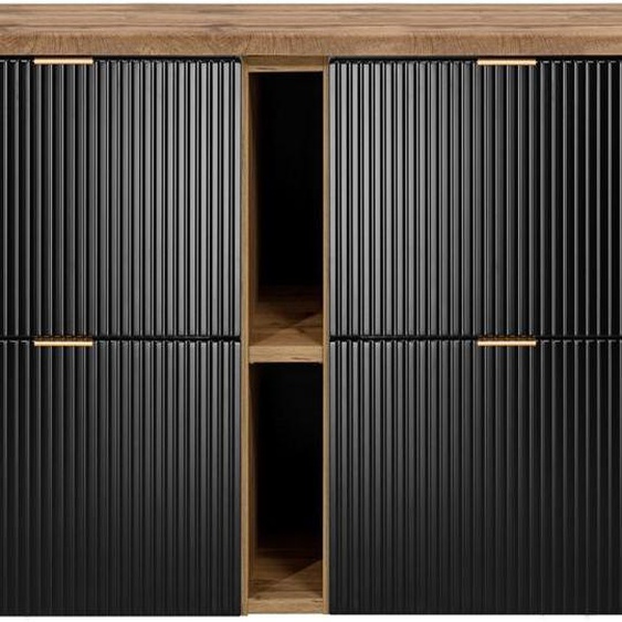 Meuble Sous Vasque Flow Noir 180 Cm Avec Létagère - Extension Et Plan Chêne
