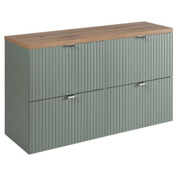 Meuble suspendu sous vasque LINE GREEN couleur vert SAUGE 100 cm et le plan CHÊNE