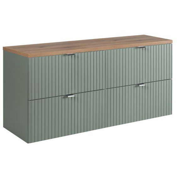 Meuble suspendu sous vasque LINE GREEN couleur vert SAUGE 160 cm et le plan CHÊNE