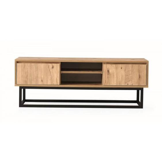 Meuble télé BOBOCHIC KOHI - Marron - Deux niches - Pieds en métal