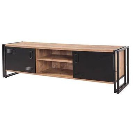 Meuble télé BOBOCHIC KOHI Pin - Deux niches - Pieds en métal - Marron