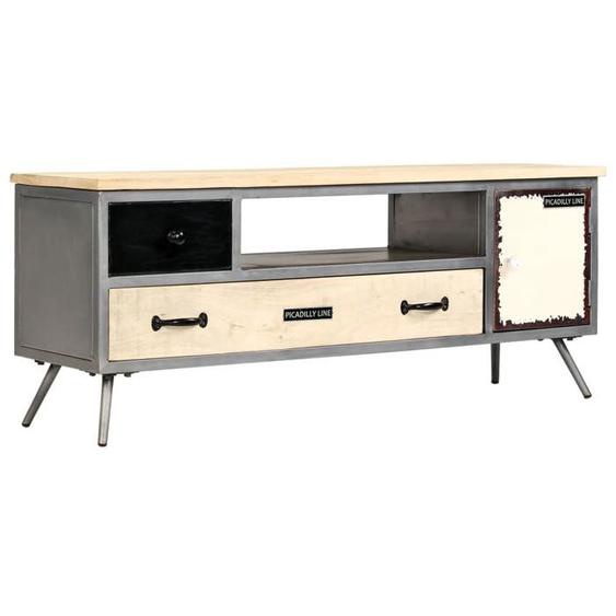 Meuble tele buffet tv television design pratique bois de manguier massif et acier 120 cm