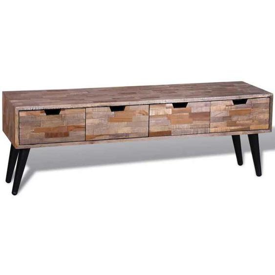 Meuble tele buffet tv television design pratiqueavec 4 tiroirs en teck recycle