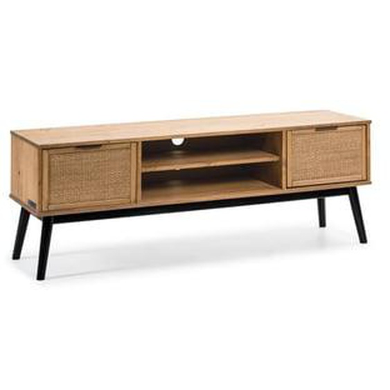 Meuble TV 140 cm ALBI bois massif et rotin