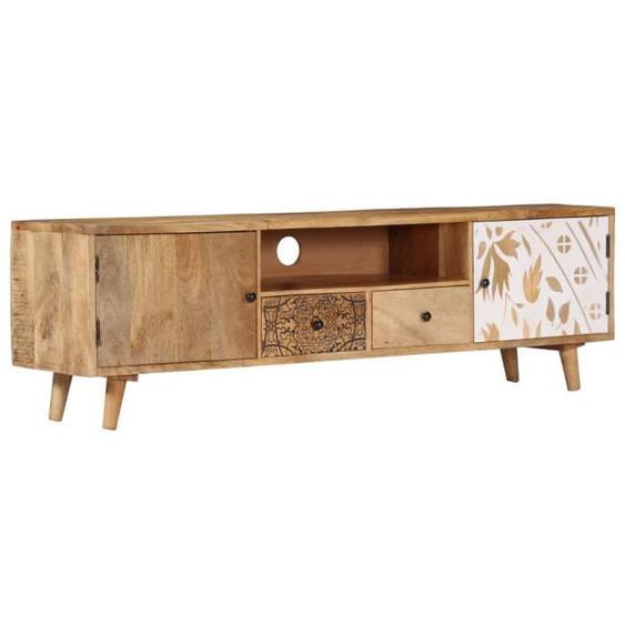 Meuble TV - MOTHINESSTO - LY4633 - Bois de manguier massif - 140x30x40 cm - 2 portes et 2 tiroirs