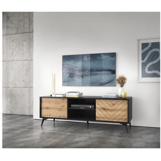 Meuble TV 154 cm DIOMO Chêne et noir style industriel