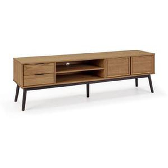 Meuble TV 180 cm ALBI bois massif et rotin