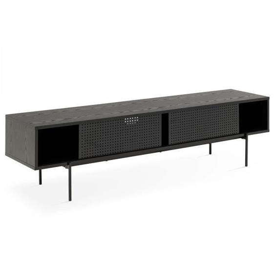 Meuble TV - OVIALA - LOGAN - 180 cm - Noir - Style industriel - 3 espaces de rangement