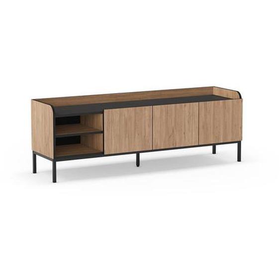 Meuble TV 2 portes 2 niches 160 cm AURIANE pieds métal noir