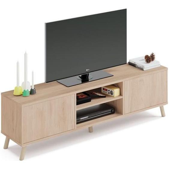Meuble TV 2 portes coloris effet bois - Hauteur 50 x Longueur 160 x Profondeur 40 cm