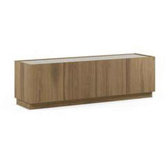 Meuble TV 4 portes 160 cm MARION effet chêne et travertin