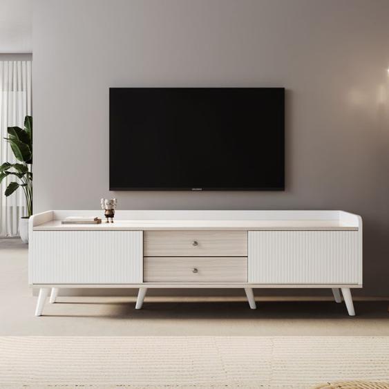 Meuble TV 58×160×40 cm avec tiroirs*2, avec portes coulissantes*2, table TV et meuble TV, meuble TV bas, texture délicate