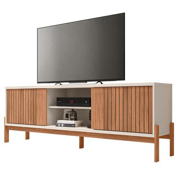 Meuble TV 72 Pouces Chêne et Blanc 2 Portes 4 Niches L 180.6 H 62.6 P 36 cm - L 180.6 x l 36 x H 62.6 cm