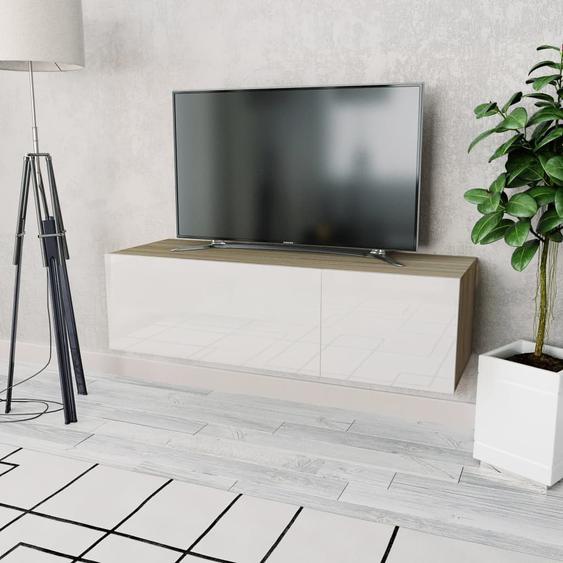 Meuble TV Aggloméré 120 x 40 x 34 cm Chêne et blanc brillant