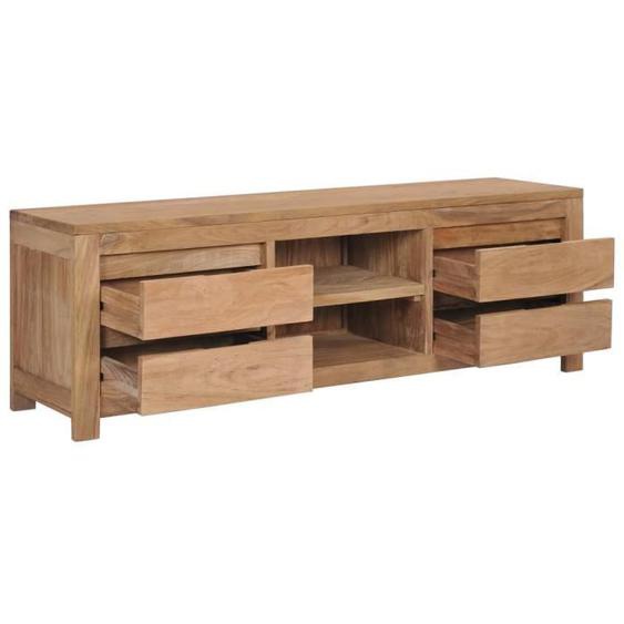 Meuble TV - AKOZON - Bois de teck massif - 120 x 30 x 40 cm - 4 tiroirs - Style vintage