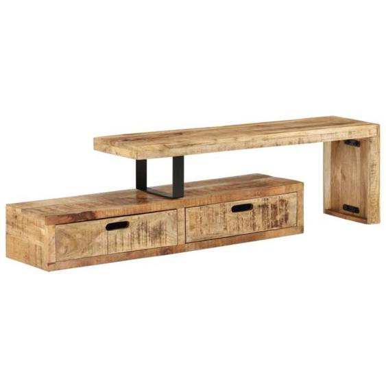 Meuble TV - AKOZON - Bois massif de manguier - 112x30x40 cm - Style classique - Rangement spacieux