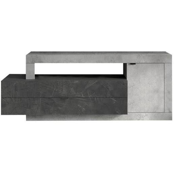 Meuble TV - ALTOBUY - Liberta Béton - 1 porte - 2 tiroirs - Aspect Béton et Pierre Grise Anthracite