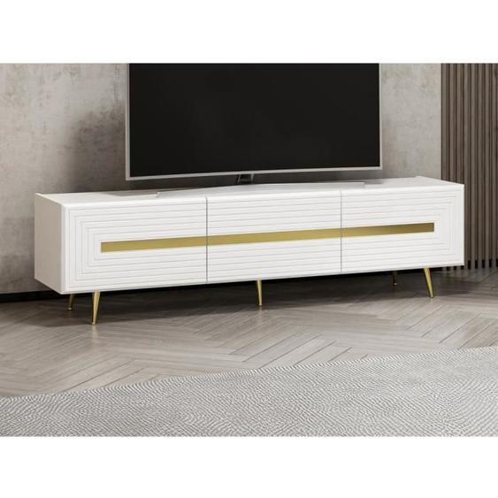 Meuble TV avec 3 portes - Blanc et doré - MOLYA de Pascal MORABITO