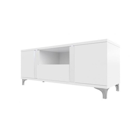 Meuble TV avec éclairage LED BANTRY – blanc / blanc brillant