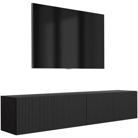 Meuble TV avec façades striées, noir mat, 170 × 32 × 33,6 cm